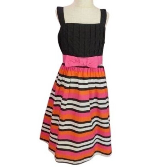 SALE Disorderly Kids Girls Black & Pink Striped Dress With Bow Accent Sz 12 - Picture 1 of 9